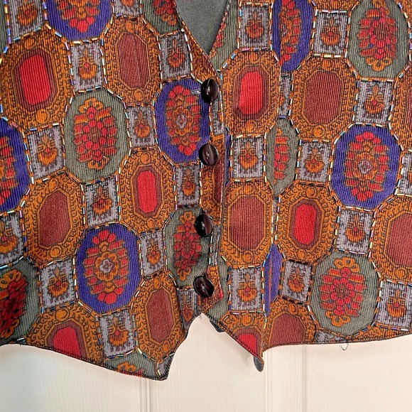 Creazioni Effeci Batik Womens Medium Beaded Vest Retro Brown Funky 70s Bohemian - Picture 4 of 9